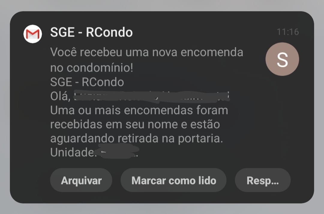 Mensagem de encomenda